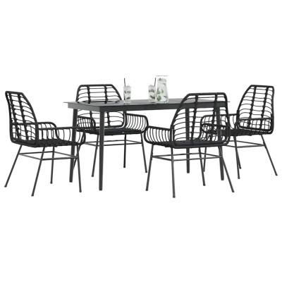 Juego de comedor jardín 5 piezas ratán sintético vidrio negro
