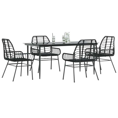 Juego de comedor jardín 5 piezas ratán sintético vidrio negro
