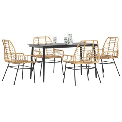 Juego de comedor jardín 5 piezas ratán sintético marrón