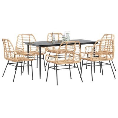 Juego de comedor de jardín 7 pzas ratán PE marrón