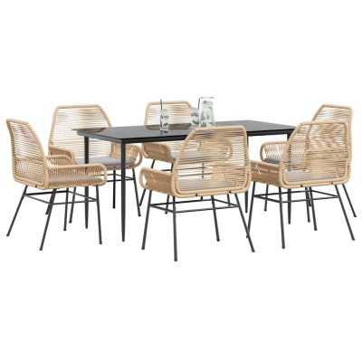 Juego de comedor de jardín 7 pzas con cojines ratán PE marrón