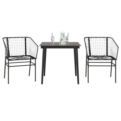 Muebles de jardín 3 piezas ratán sintético vidrio negro