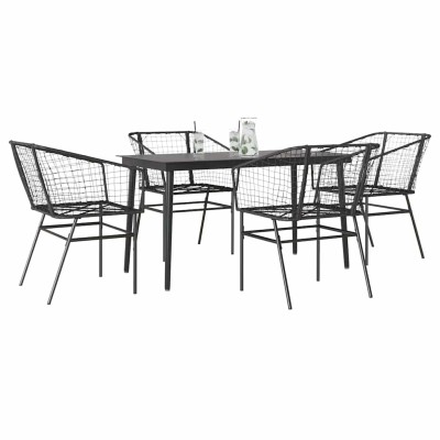 Juego de comedor jardín 5 piezas ratán sintético vidrio negro