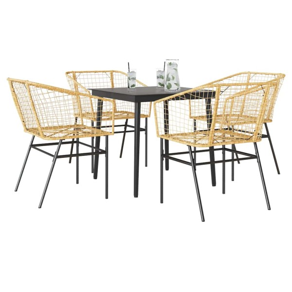 Juego de comedor jardín 5 piezas ratán sintético marrón