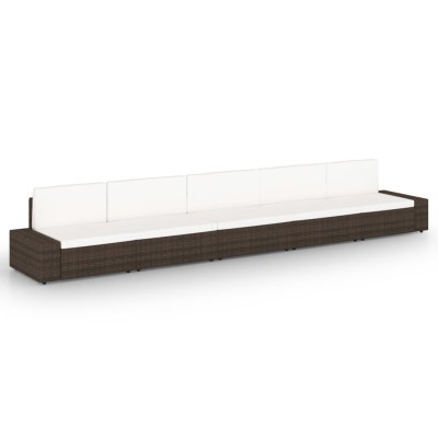 Juego muebles de jardín 5 pzas y cojines ratán sintético marrón