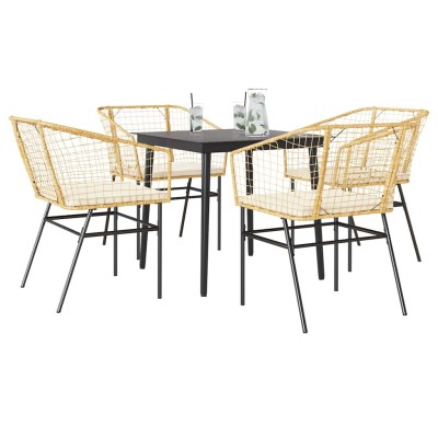 Juego de comedor jardín 5 piezas cojines ratán sintético marrón