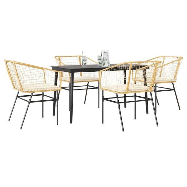 Juego de comedor jardín 5 piezas cojines ratán sintético marrón