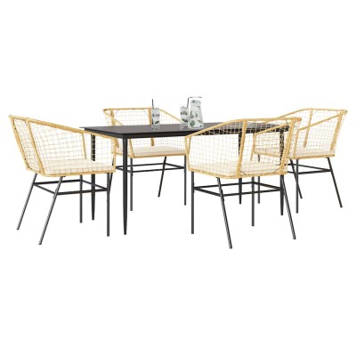 Juego de comedor jardín 5 piezas cojines ratán sintético marrón