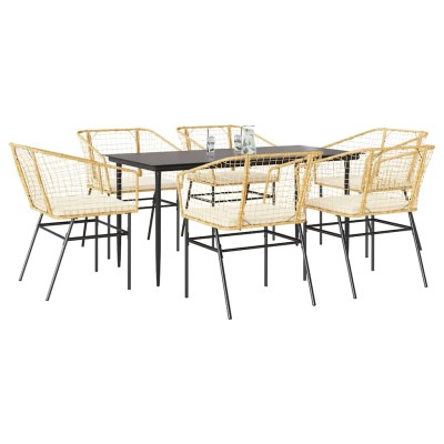 Juego de comedor de jardín 7 pzas con cojines ratán PE marrón