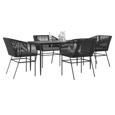 Juego de comedor jardín 5 piezas cojines ratán sintético negro