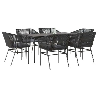 Set de comedor de jardín 7 piezas cojines ratán sintético negro