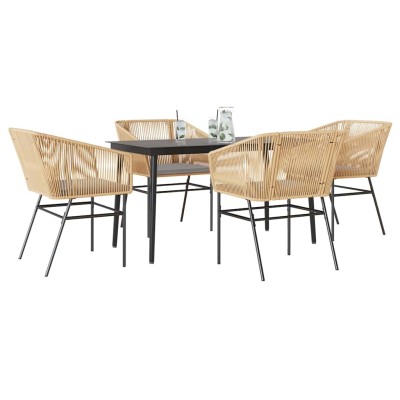 Juego de comedor jardín 5 piezas cojines ratán sintético marrón