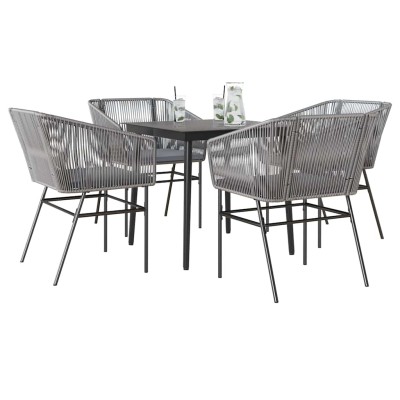 Juego comedor jardín 5 pzas cojines ratán sintético vidrio gris