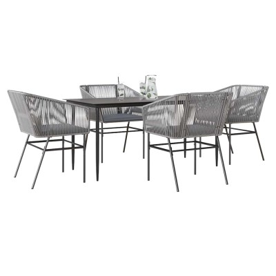 Juego comedor jardín 5 pzas cojines ratán sintético vidrio gris