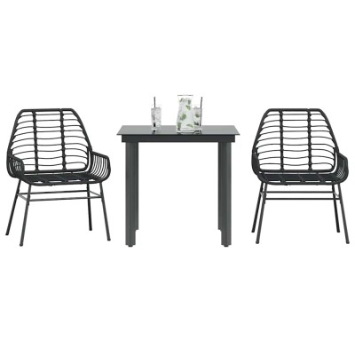Muebles de jardín 3 piezas ratán sintético vidrio negro