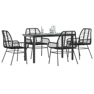 Juego de comedor jardín 5 piezas ratán sintético vidrio negro