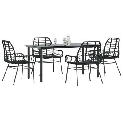 Juego de comedor jardín 5 piezas ratán sintético vidrio negro