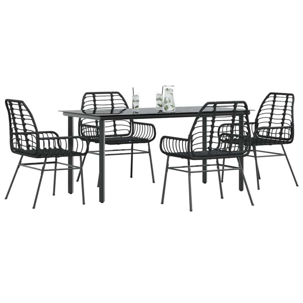 Juego de comedor jardín 5 piezas ratán sintético vidrio negro