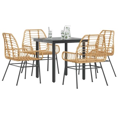 Juego de comedor jardín 5 piezas ratán sintético marrón