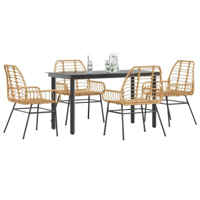 Juego de comedor jardín 5 piezas ratán sintético marrón