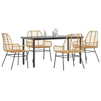 Juego de comedor jardín 5 piezas ratán sintético marrón