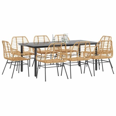 Juego comedor jardín 9 pzas ratán sintético marrón