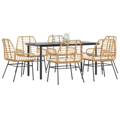 Juego de comedor de jardín 7 pzas con cojines ratán PE marrón