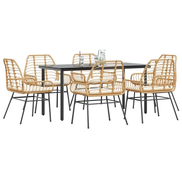 Juego de comedor de jardín 7 pzas con cojines ratán PE marrón