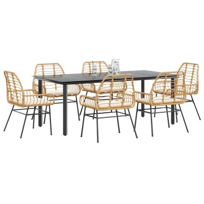 Juego de comedor de jardín 7 pzas con cojines ratán PE marrón