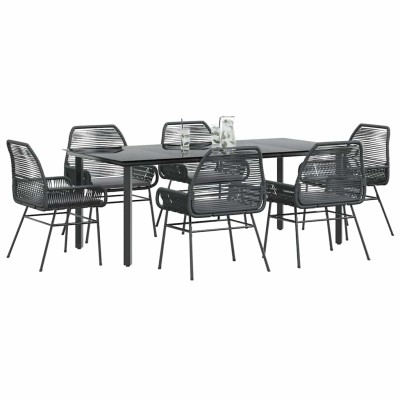 Set de comedor de jardín 7 piezas cojines ratán sintético negro