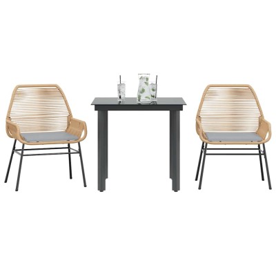 Juego de comedor jardín 3 piezas cojines ratán sintético marrón