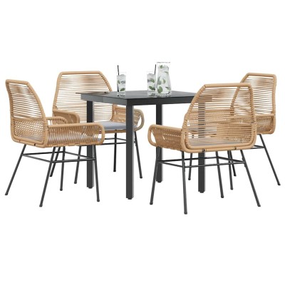 Juego de comedor jardín 5 piezas cojines ratán sintético marrón