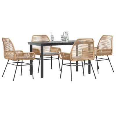 Juego de comedor jardín 5 piezas cojines ratán sintético marrón