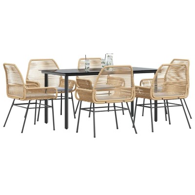 Juego de comedor de jardín 7 pzas con cojines ratán PE marrón