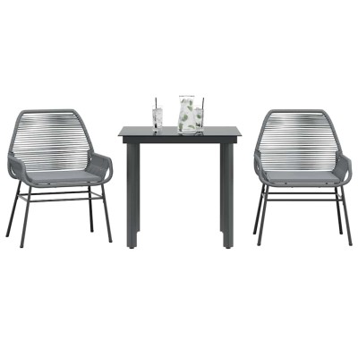 Juego comedor jardín 3 pzas cojines ratán sintético vidrio gris