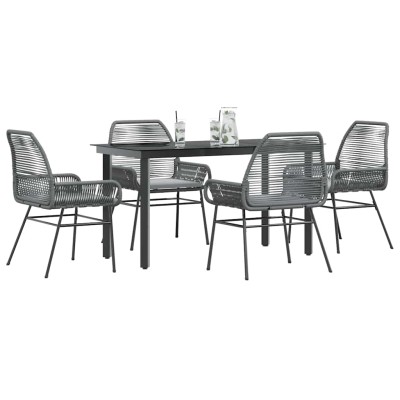 Juego comedor jardín 5 pzas cojines ratán sintético vidrio gris