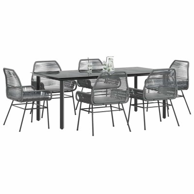 Juego comedor jardín 7 pzas cojines ratán sintético vidrio gris