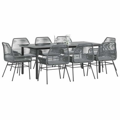 Juego comedor jardín 9 pzas cojines ratán sintético vidrio gris