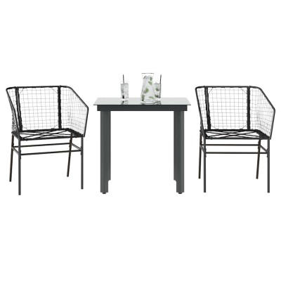 Muebles de jardín 3 piezas ratán sintético vidrio negro