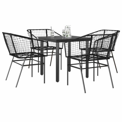 Juego de comedor jardín 5 piezas ratán sintético vidrio negro