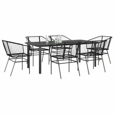 Juego de comedor jardín 7 piezas ratán sintético negro