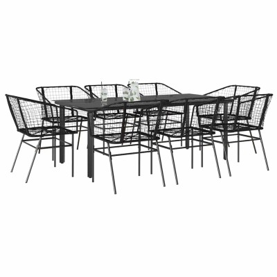 Juego de comedor jardín 9 piezas ratán polivinílico negro