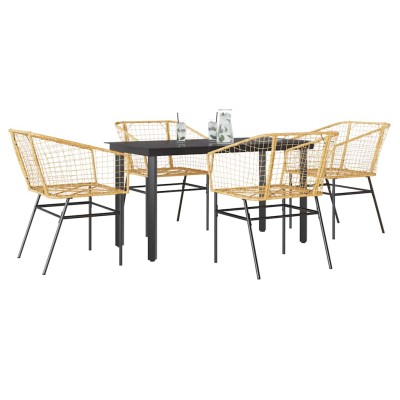 Juego de comedor jardín 5 piezas ratán sintético marrón
