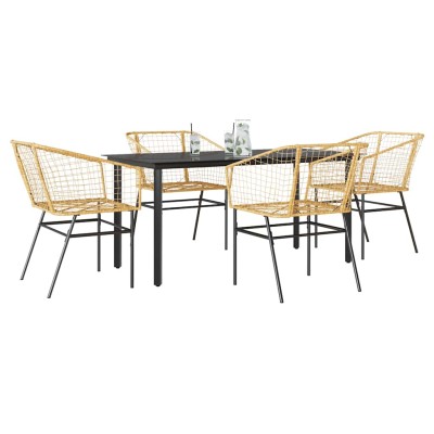 Juego de comedor jardín 5 piezas ratán sintético marrón