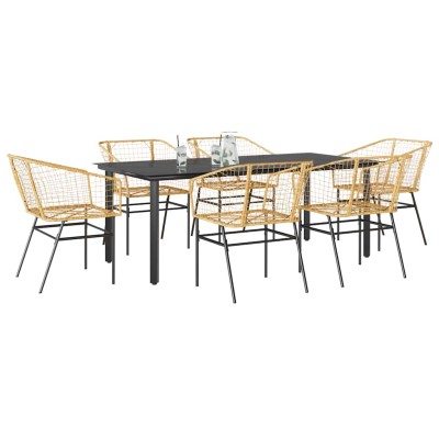 Juego de comedor de jardín 7 pzas ratán PE marrón