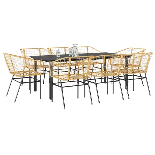 Juego comedor jardín 9 pzas ratán sintético marrón