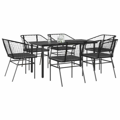 Set de comedor de jardín 7 piezas cojines ratán sintético negro
