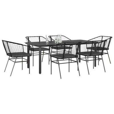 Set de comedor de jardín 7 piezas cojines ratán sintético negro