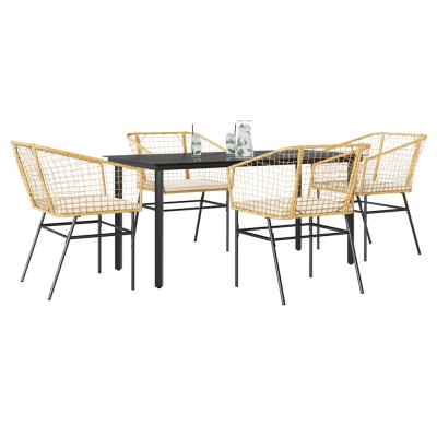 Juego de comedor jardín 5 piezas cojines ratán sintético marrón