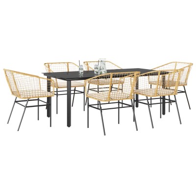 Juego de comedor de jardín 7 pzas con cojines ratán PE marrón